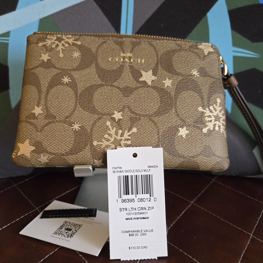 Coach Brown Wristlet with Snowflake Design - Picture 2 of 4